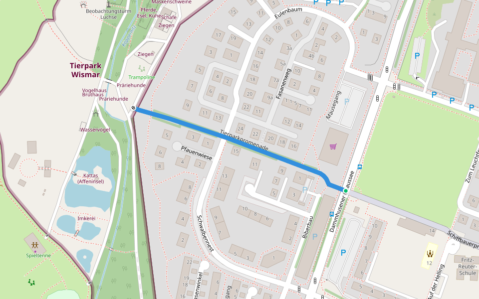 Tierparkpromenade walking route map in Wismar