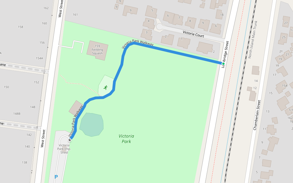 Victoria Park Walkway walking route map in Feilding
