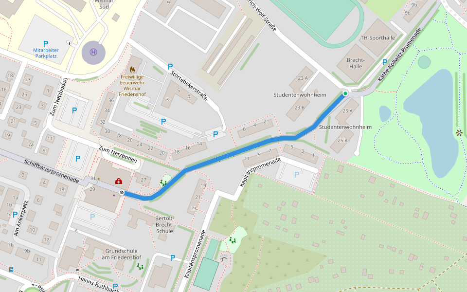 Kapitänspromenade walking route map in Wismar