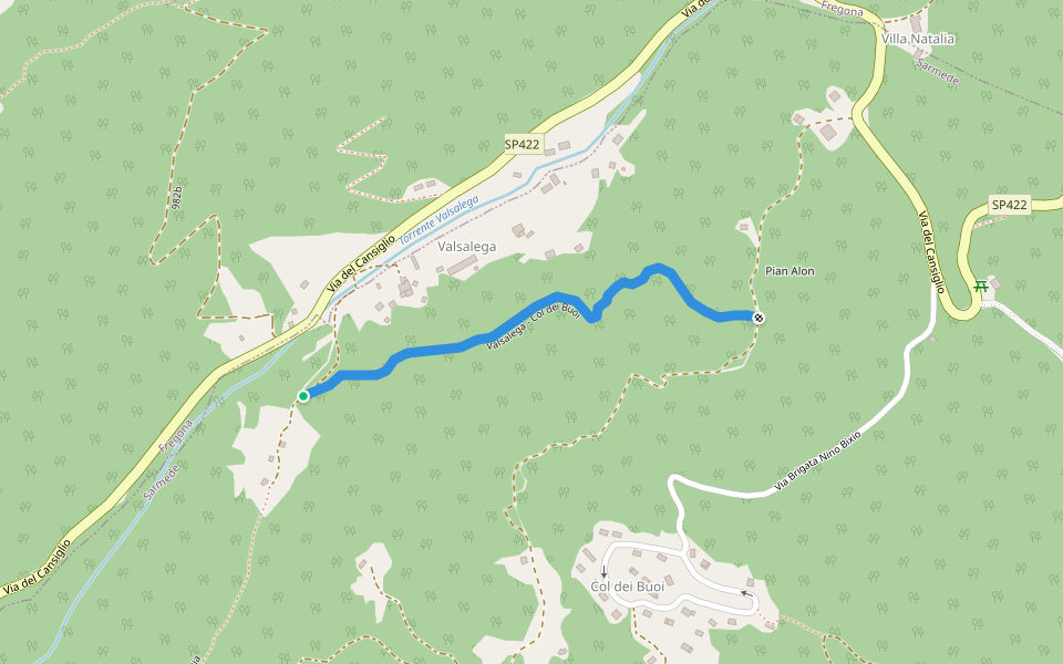 Valsalega - Col dei Buoi walking route map in Località Valsalega