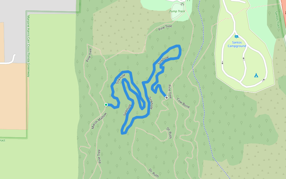 Sinkhole walking route map in Ocala, Florida