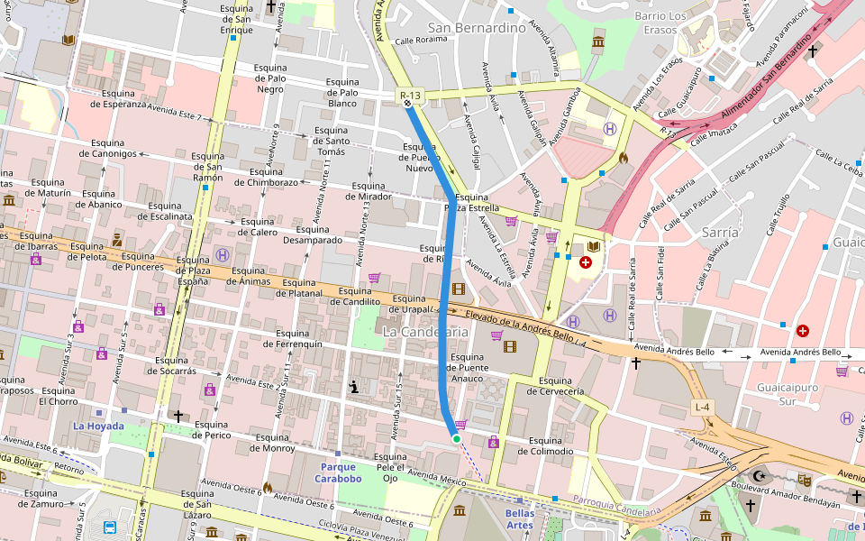 Boulevard Paseo Anauco walking route map in Caracas