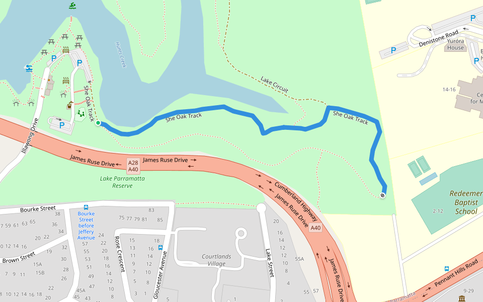 She Oak Track walking route map in North Parramatta