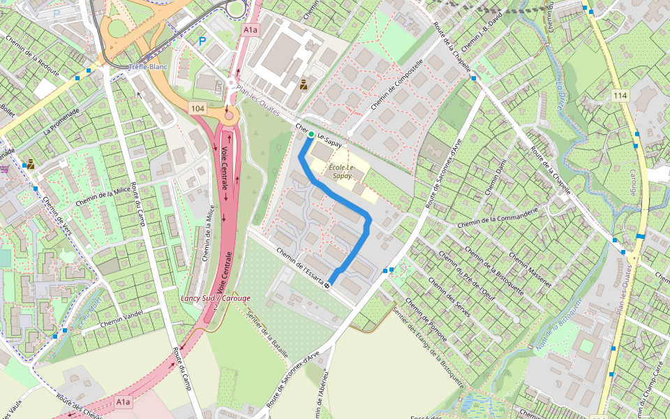 Chemin du Bois-Ecard walking route map in Lancy