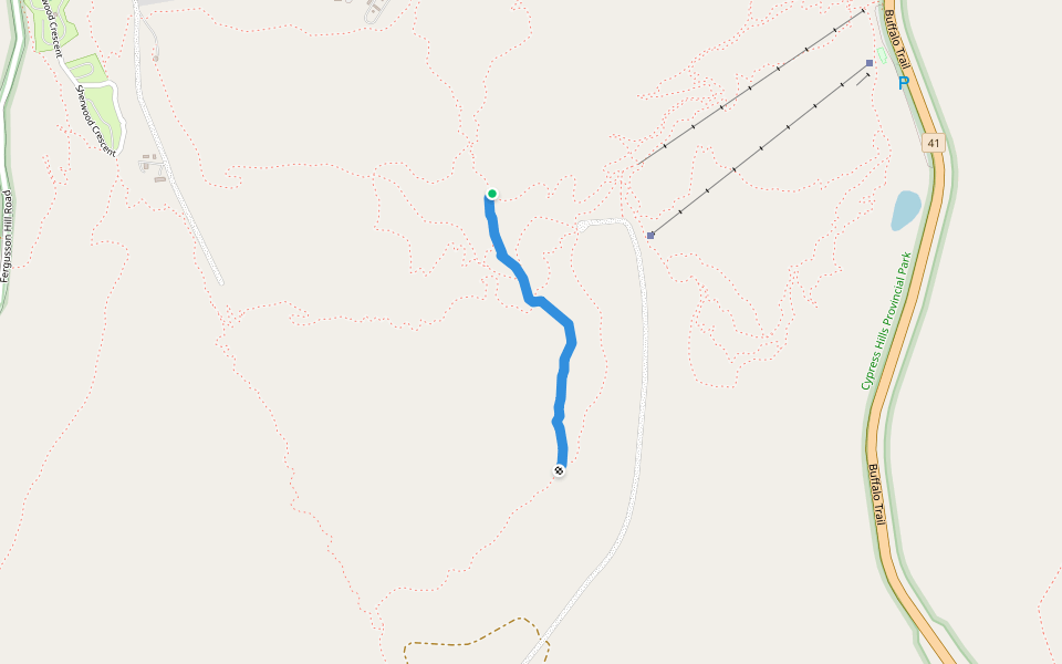 Lower Mystery Trail walking route map in Elkwater
