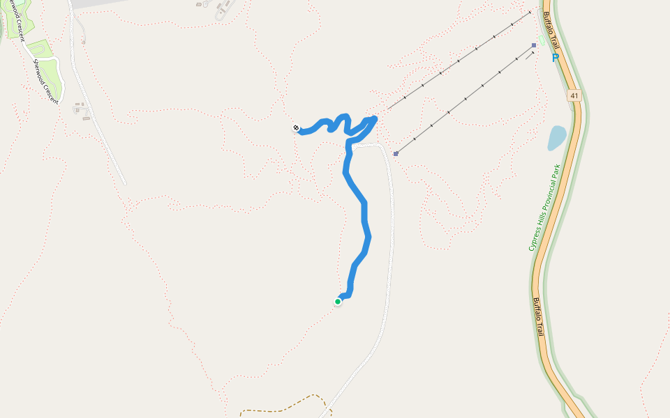 Upper Mystery Trail walking route map in Elkwater