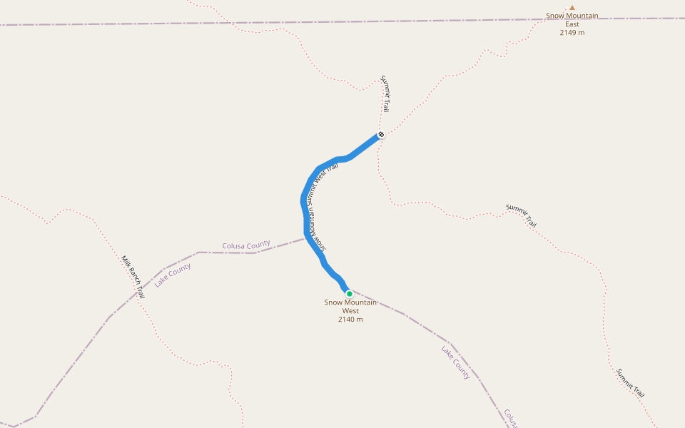 Snow Mountain Summit West Trail walking route map in Bonnie View