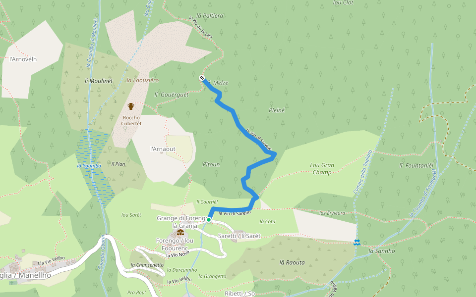 la Vio dî Sarëtin walking route map in Ribetti