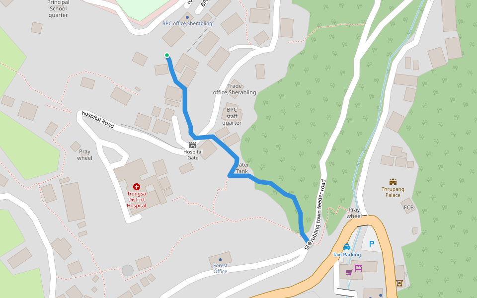 Hospital Path way walking route map in Shimphu Village