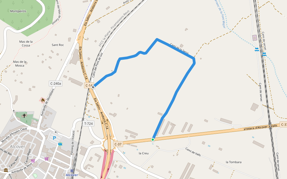 Camí de la Serra walking route map in Alcover