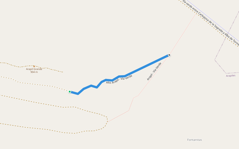 Alto Arapil - Vía Verde walking route map in Arapiles