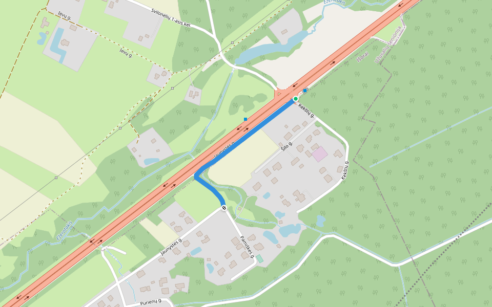 Jaunystės g. walking route map in Išorai