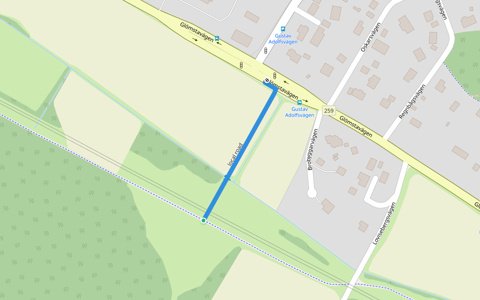 local road walking route map in Huddinge