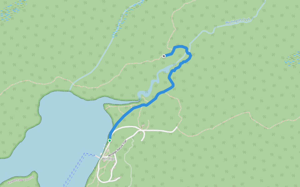 Washington Creek Trail walking route map in Windigo