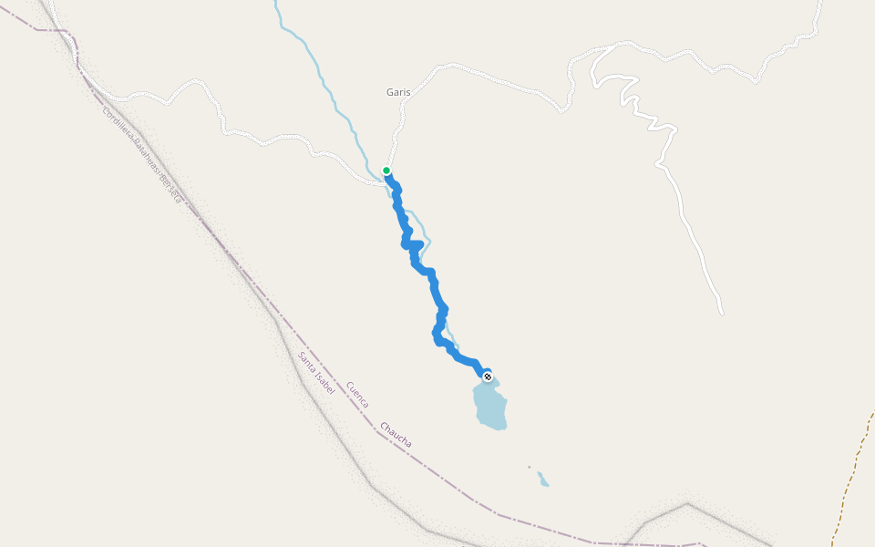 Sendero laguna de Garis walking route map in Pichilcay