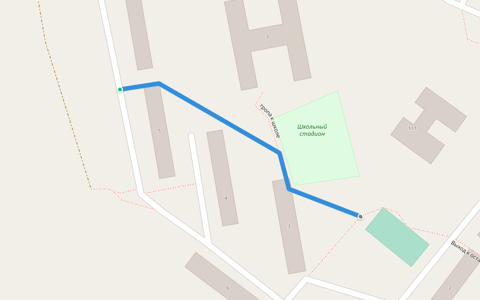 Тропа к стадиону walking route map in Ново-Ахмирово