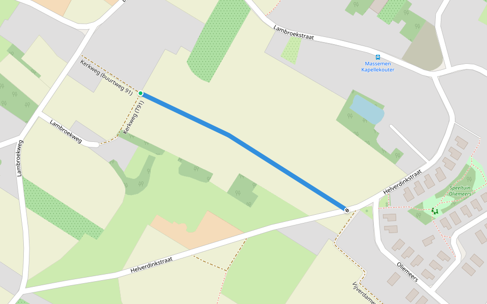 Kerkweg (buurtweg 91) walking route map in Wetteren