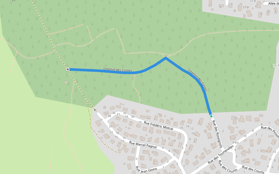 Chemin des Costes walking route map in Biganos