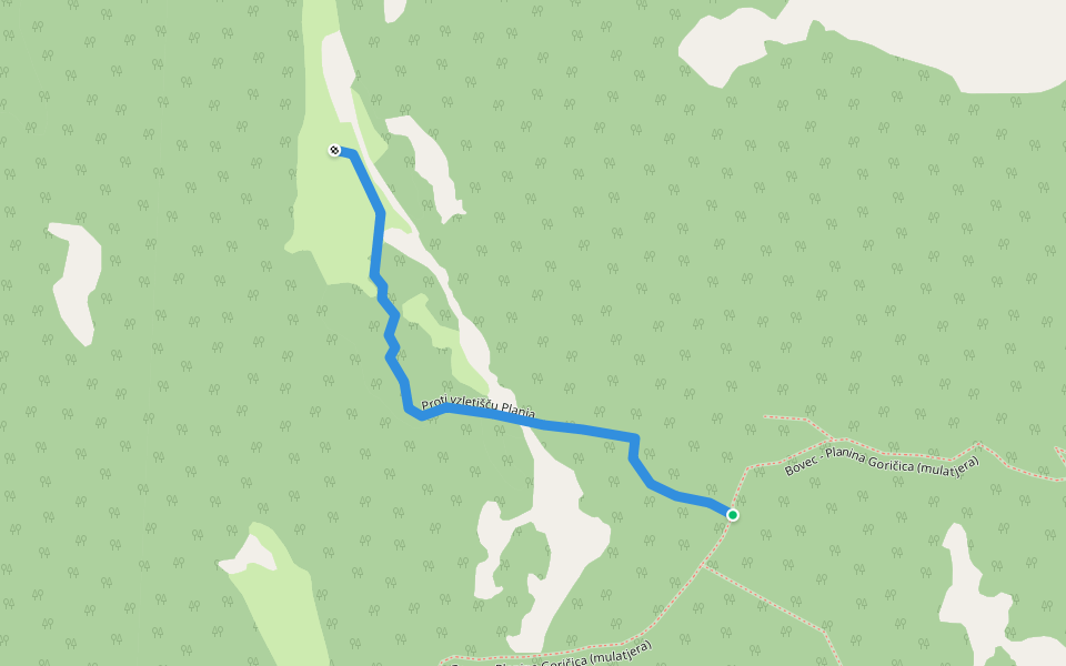 Proti vzletišču Planja walking route map in Plužna