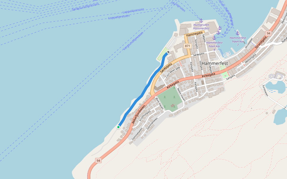 Jernbanetrasken walking route map in Hammerfest