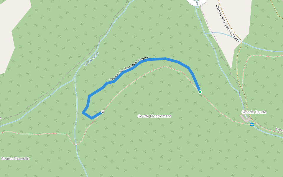 "Thoues des Sarrazins" Duerne walking route map in Montromant