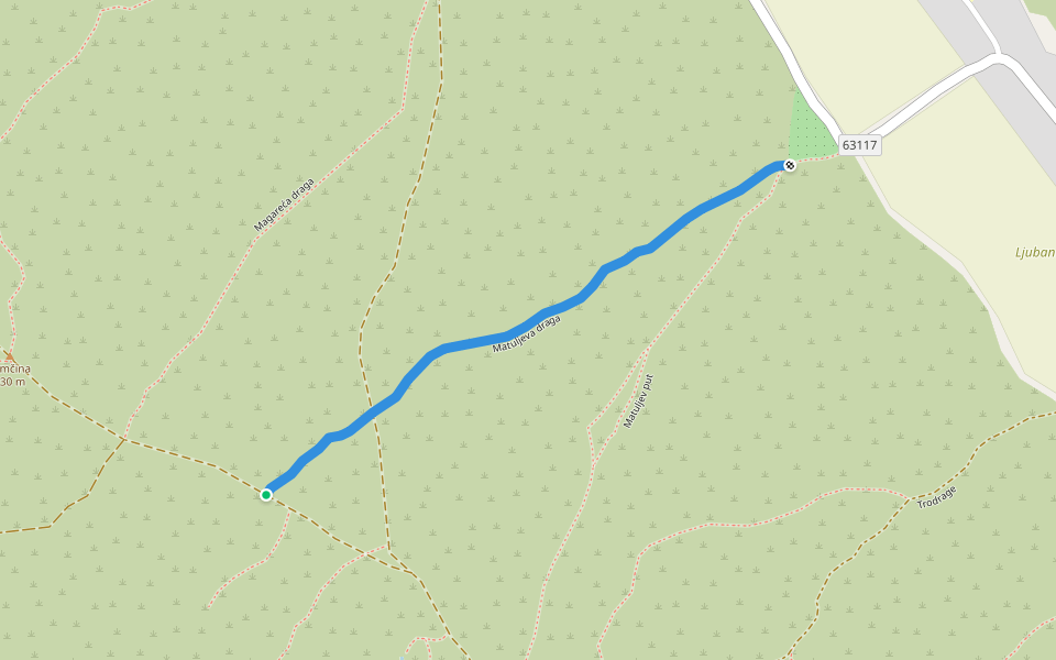 Matuljeva draga walking route map in Donje Raštane