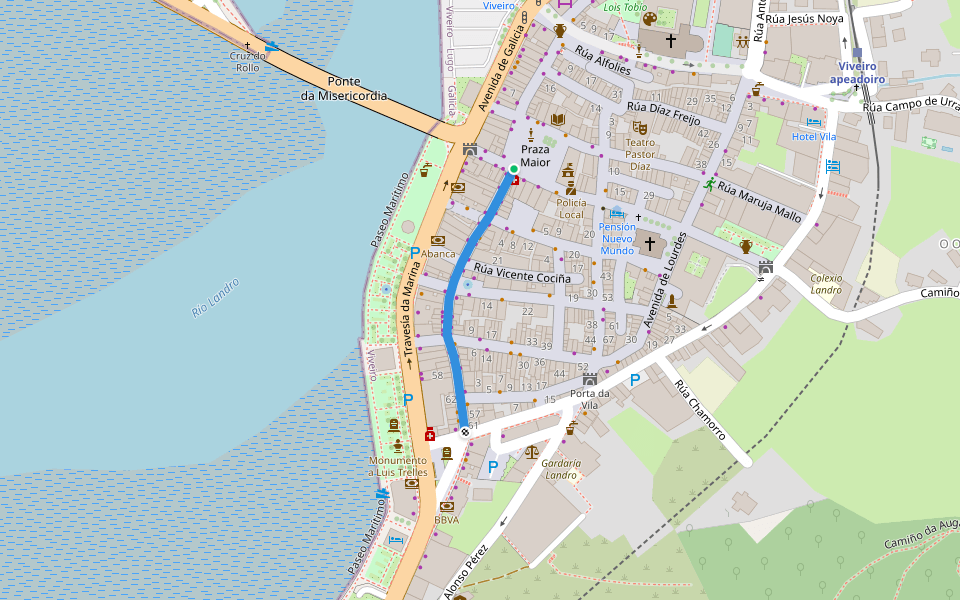 Rúa Pastor Díaz walking route map in Viveiro