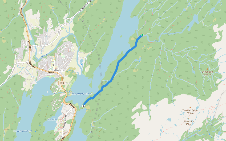 Stokkedalen-Gåssandsvatnet walking route map in Søfteland