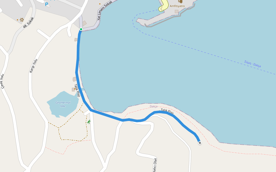 Talık Plajı walking route map in Datça