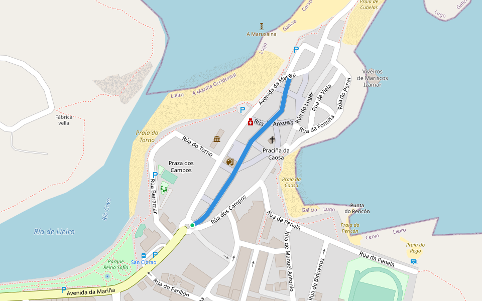 Rúa da Aduana walking route map in San Cibrao