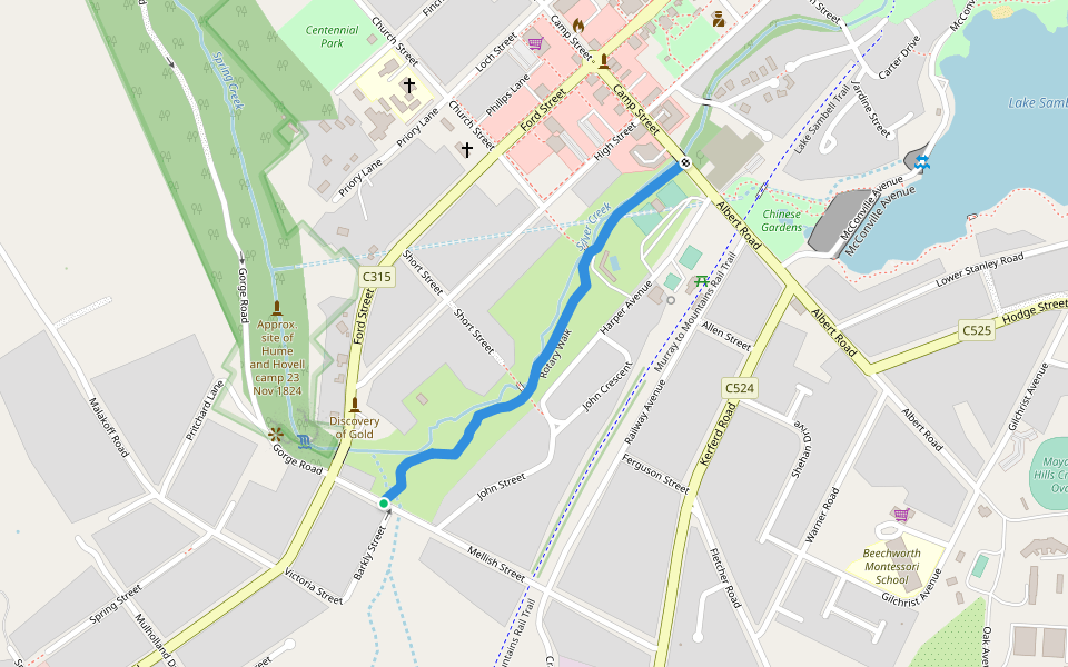 Rotary Walk walking route map in Beechworth