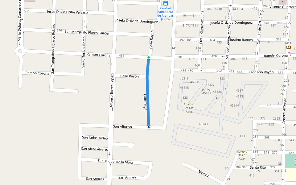 Calle Rayón walking route map in Arandas