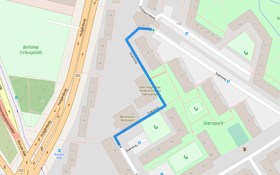 Stærevej walking route map in København