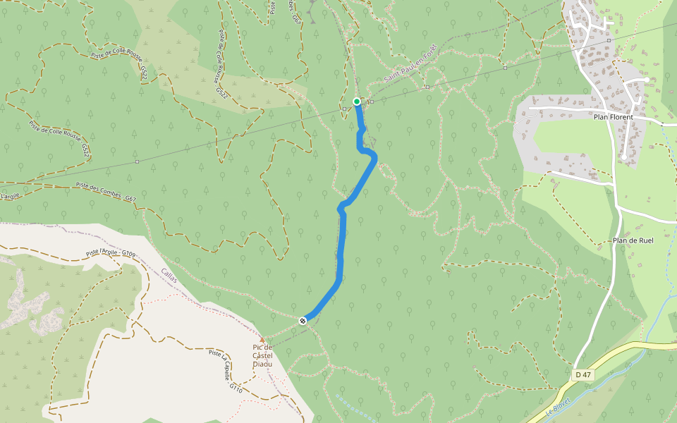 Les Crêtes de Castel Diaou walking route map in Callas