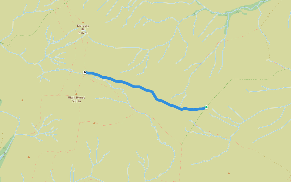 Middle Moss Footpath walking route map in Stocksbridge