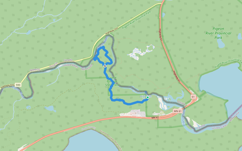 Middle Falls Trail walking route map in Grand Portage