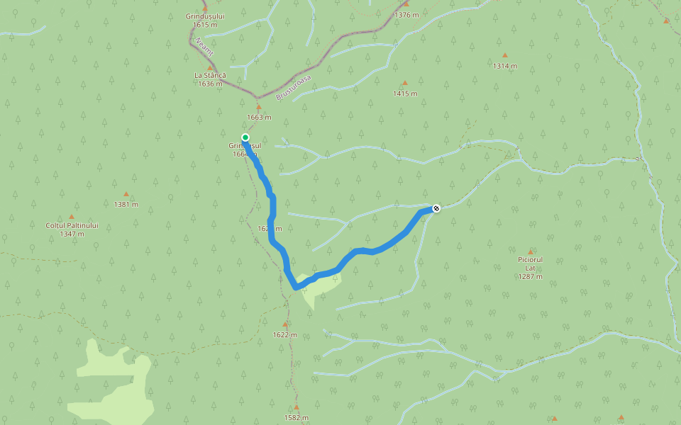 Marcaj triunghi rosu walking route map in Tărhăuși
