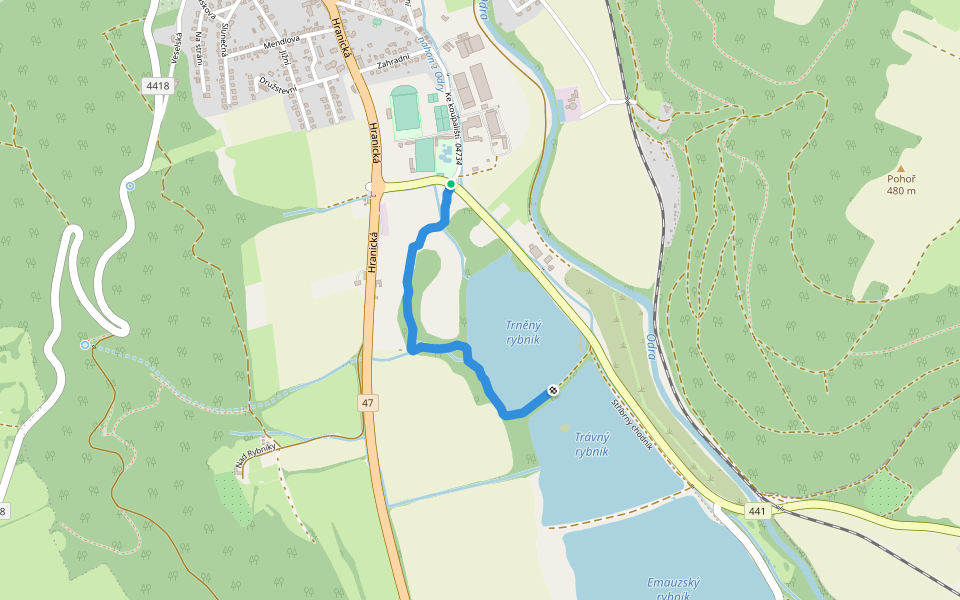 Stříbrný chodník walking route map in Odry