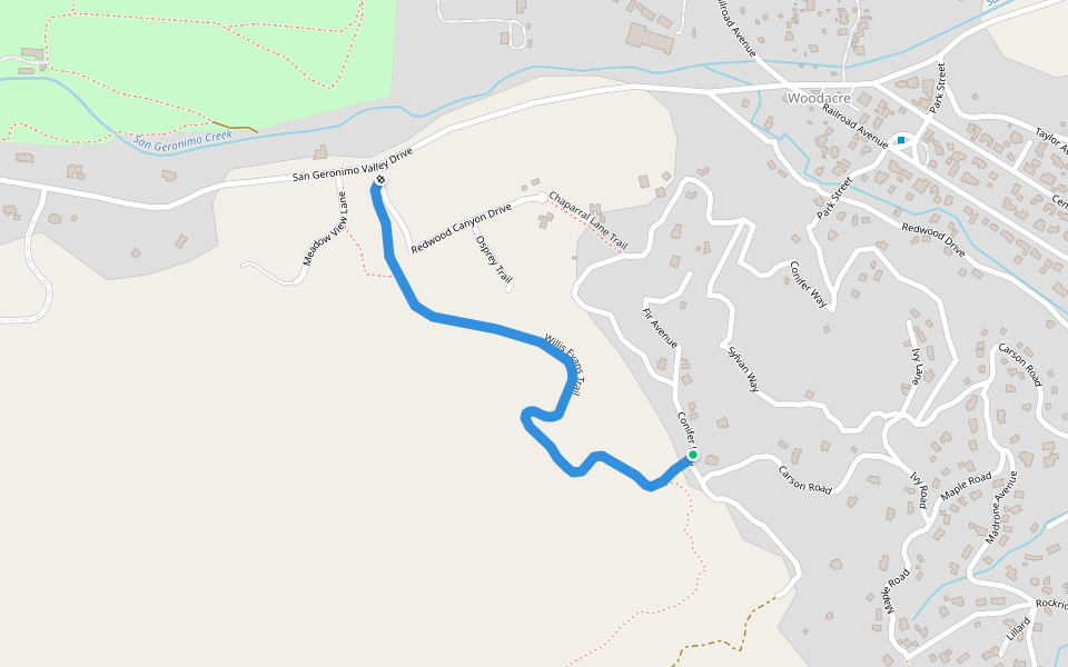 Willis Evans Trail walking route map in Woodacre