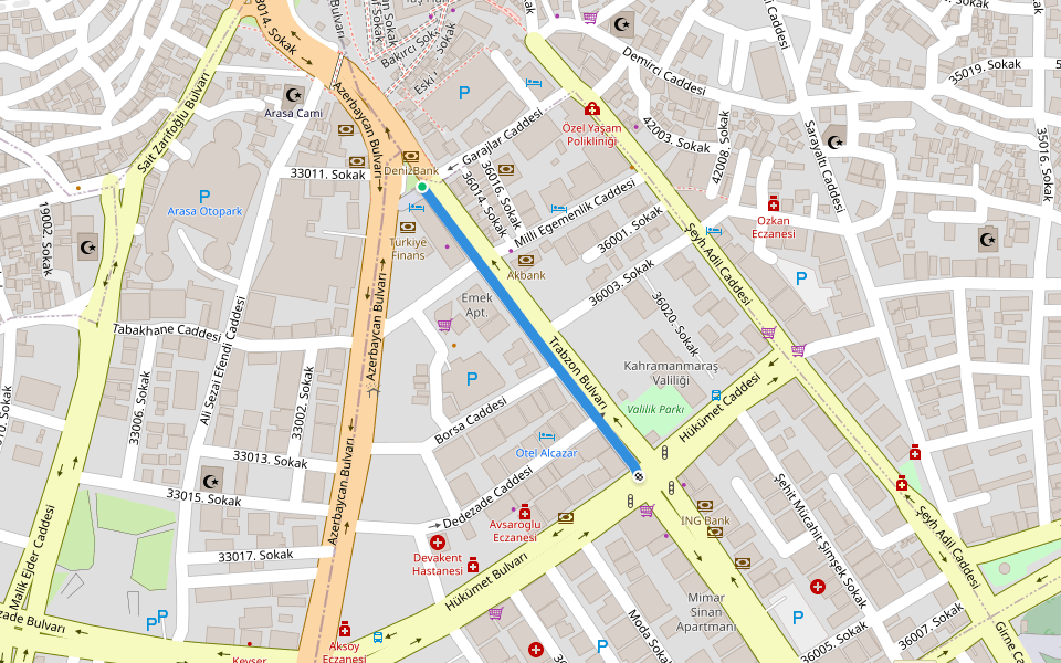 Trabzon Bulvarı walking route map in Kahramanmaraş