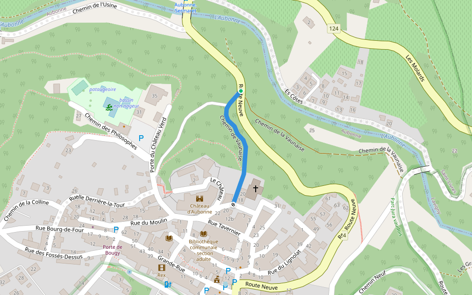 Chemin de Vaunaise walking route map in Aubonne