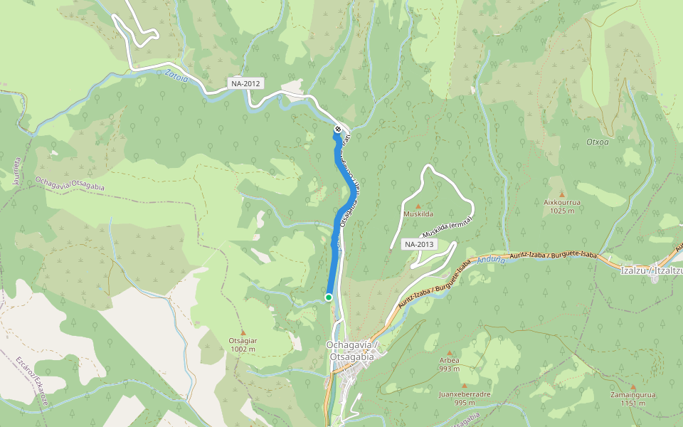 Camino de Zubigoena walking route map in Ochagavía