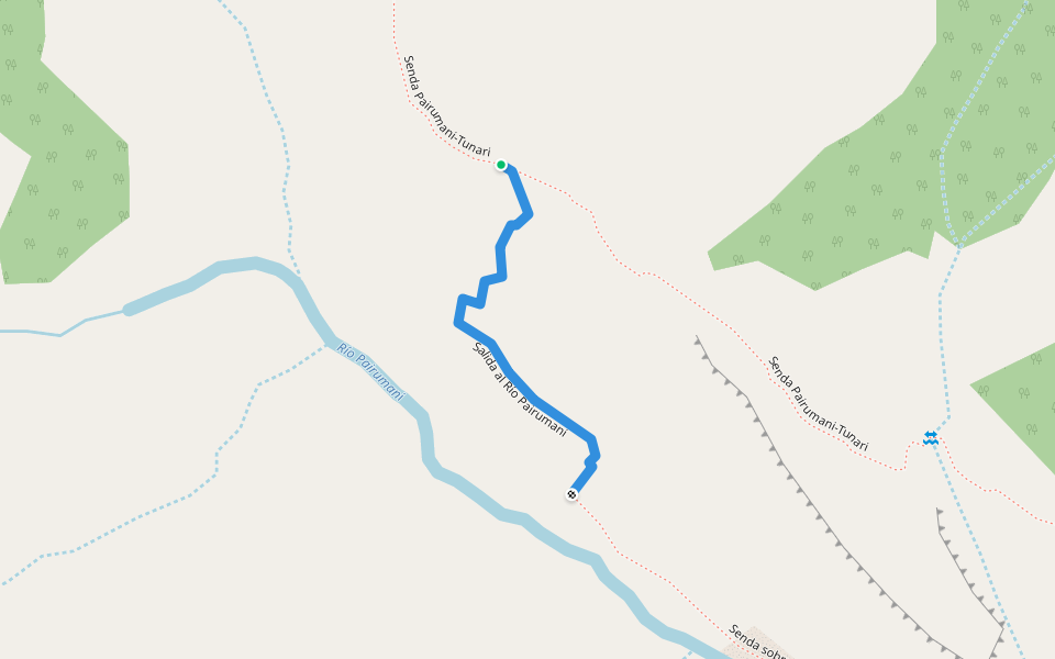 Salida al Río Pairumani walking route map in K'aspi Cancha