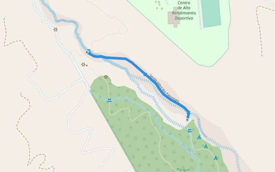 Senda sobre Río Pairumani walking route map in Combuyo