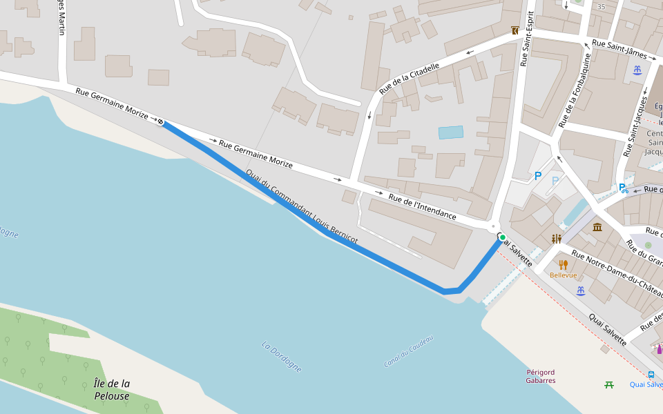 Quai du Commandant Louis Bernicot walking route map in Bergerac