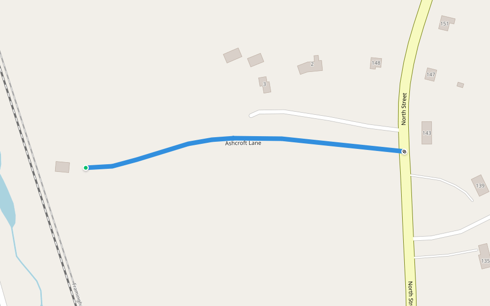 Ashcroft Lane walking route map in Foxborough