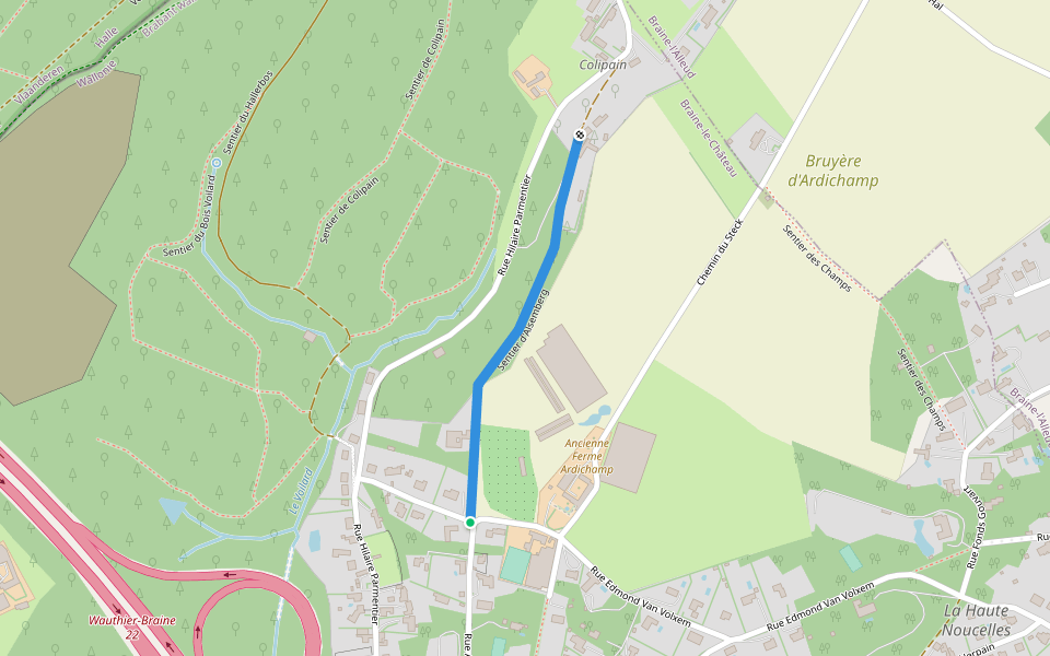Sentier d'Alsemberg walking route map in Braine-le-Château