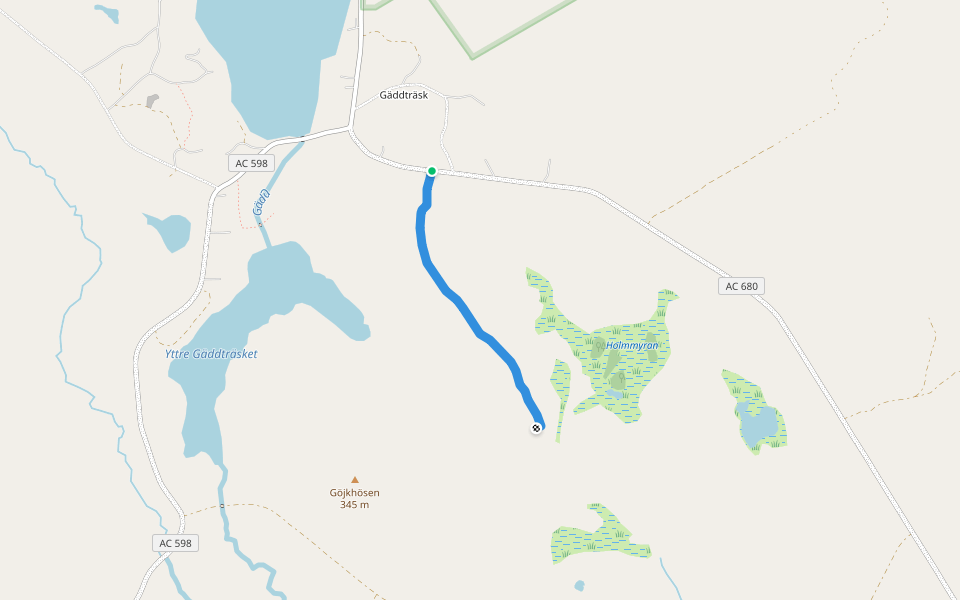 Göjkhösmyrvägen walking route map in Gäddträsk
