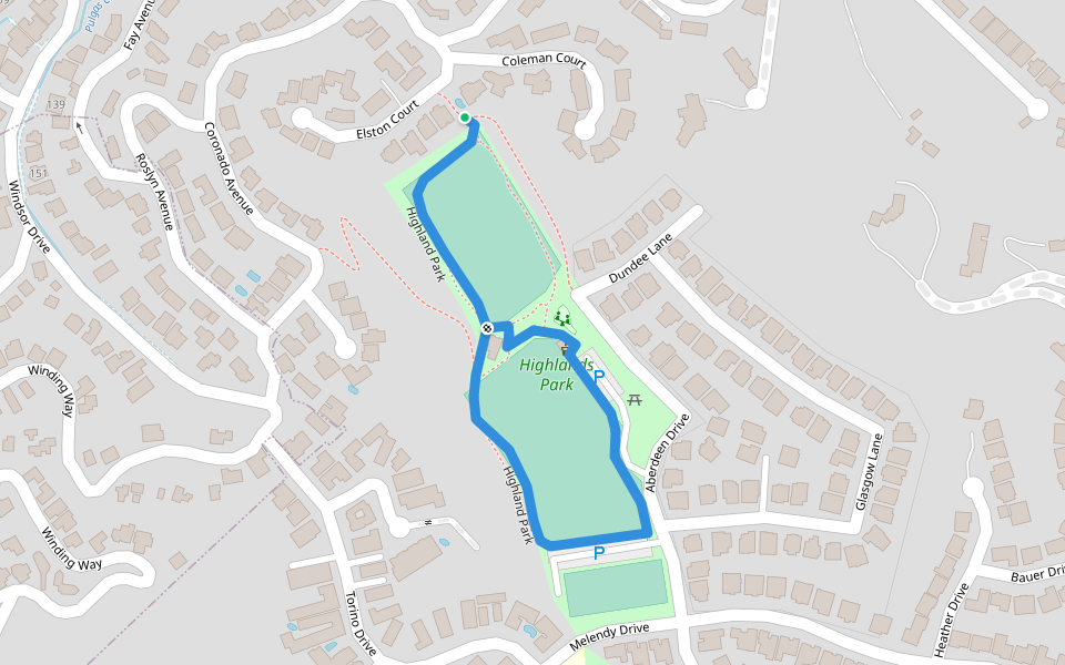 Highland Park walking route map in San Carlos