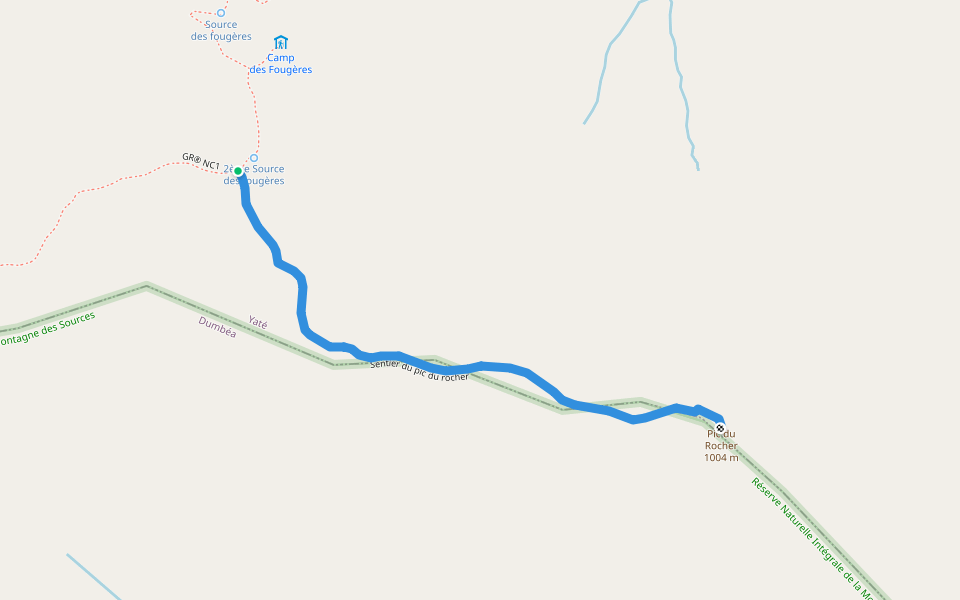 Sentier du pic du rocher walking route map in Dumbea